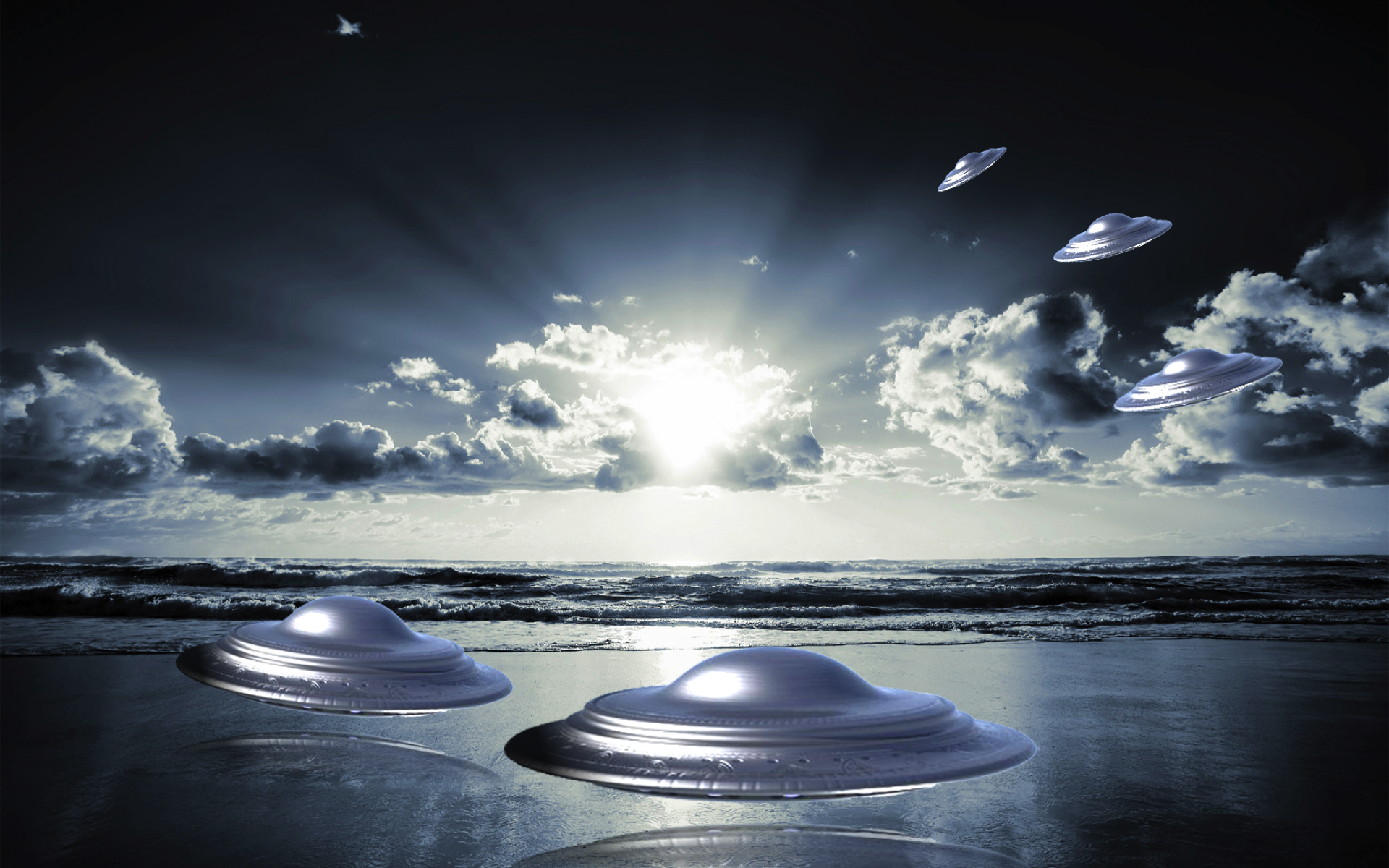 UFOS Over a Lake